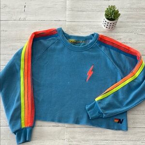 Aviator Nation Avocado Blue and Yellow Sweatshirt with Lightning Bolt